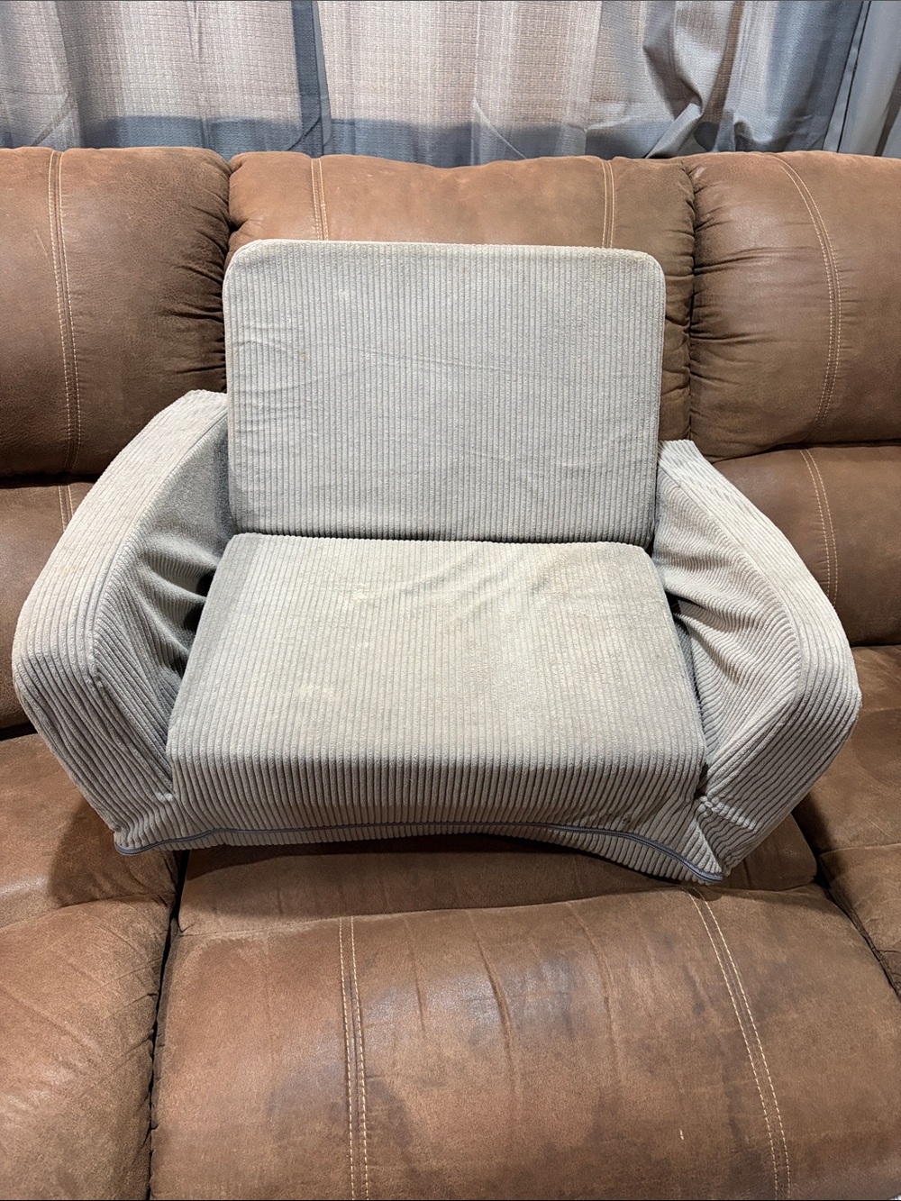 Kids Gray Corduroy Armchair Seat Cover - Home Accents